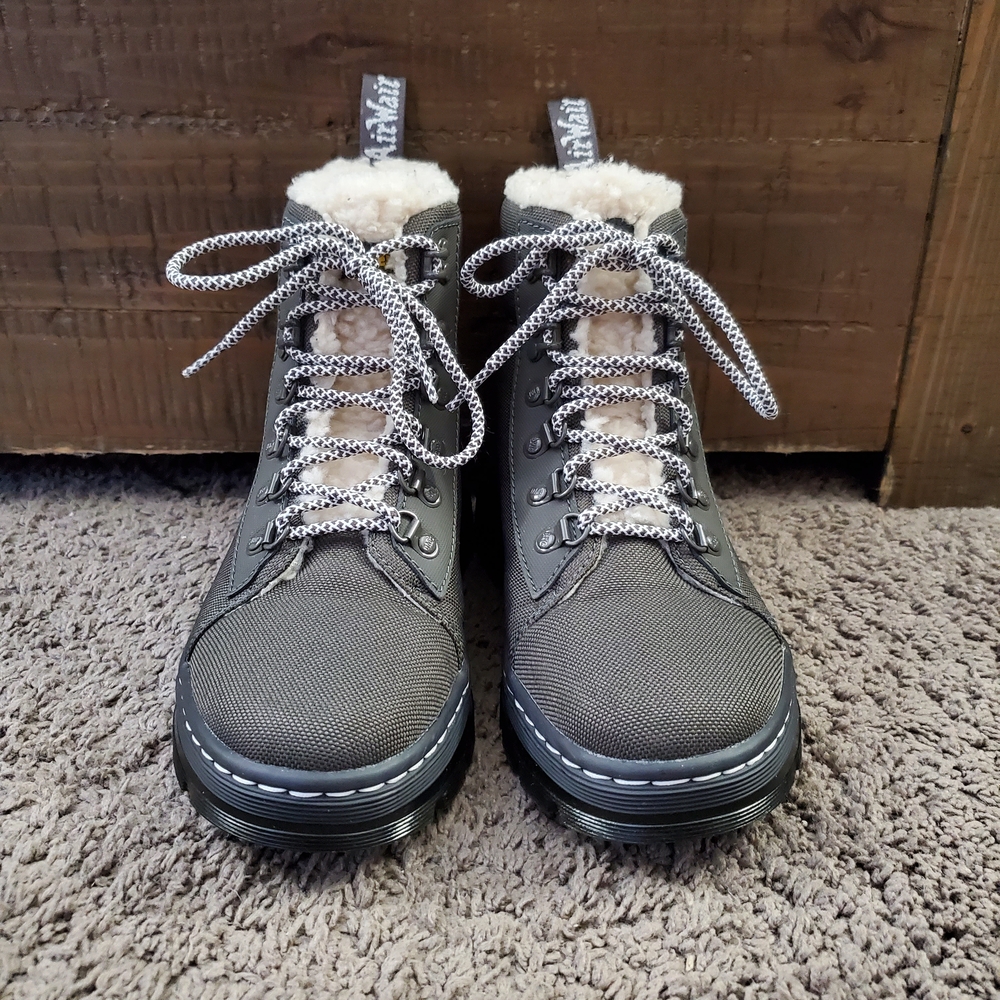 Dr. Martens Gray Combat Boots with Cream Lining